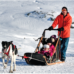 Famille qui fait un bapteme en traineau